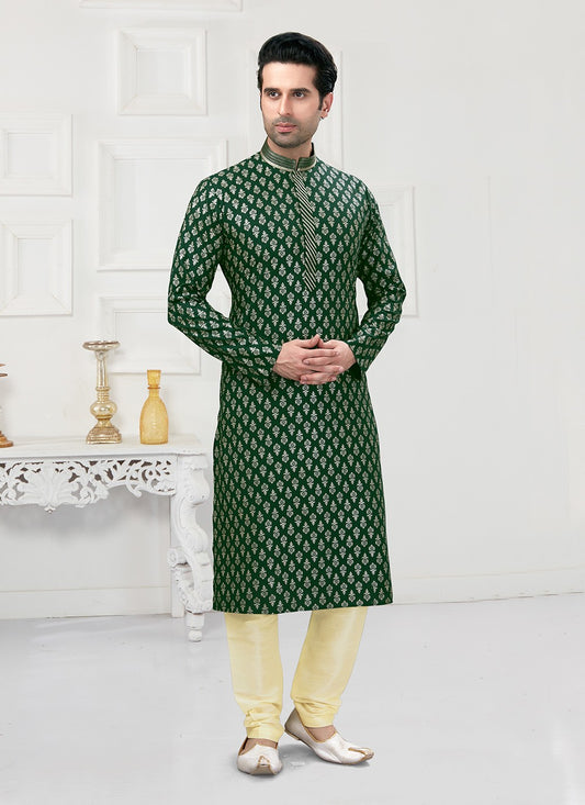 Printed Cotton Green Kurta Pyjama - M3152