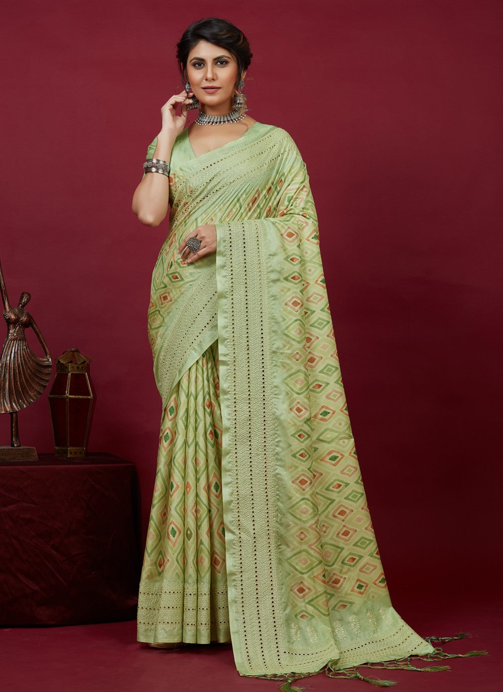 Classic Chikankari Work Cotton Silk Saree - S3614