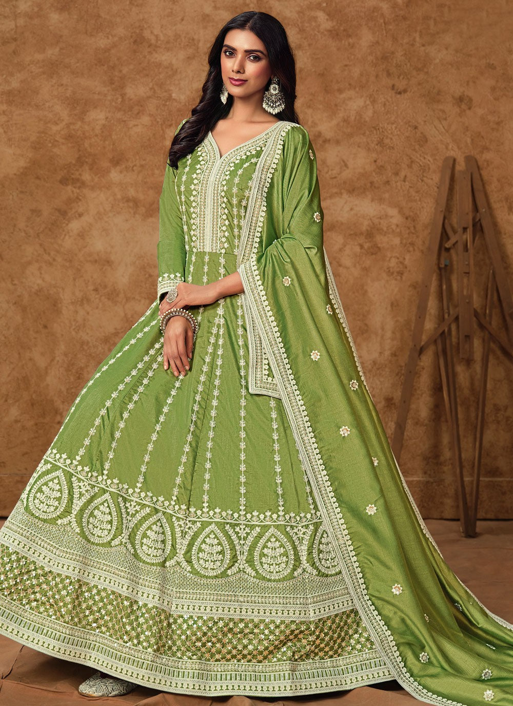 Embroidered Pure Dola Gown - G1917