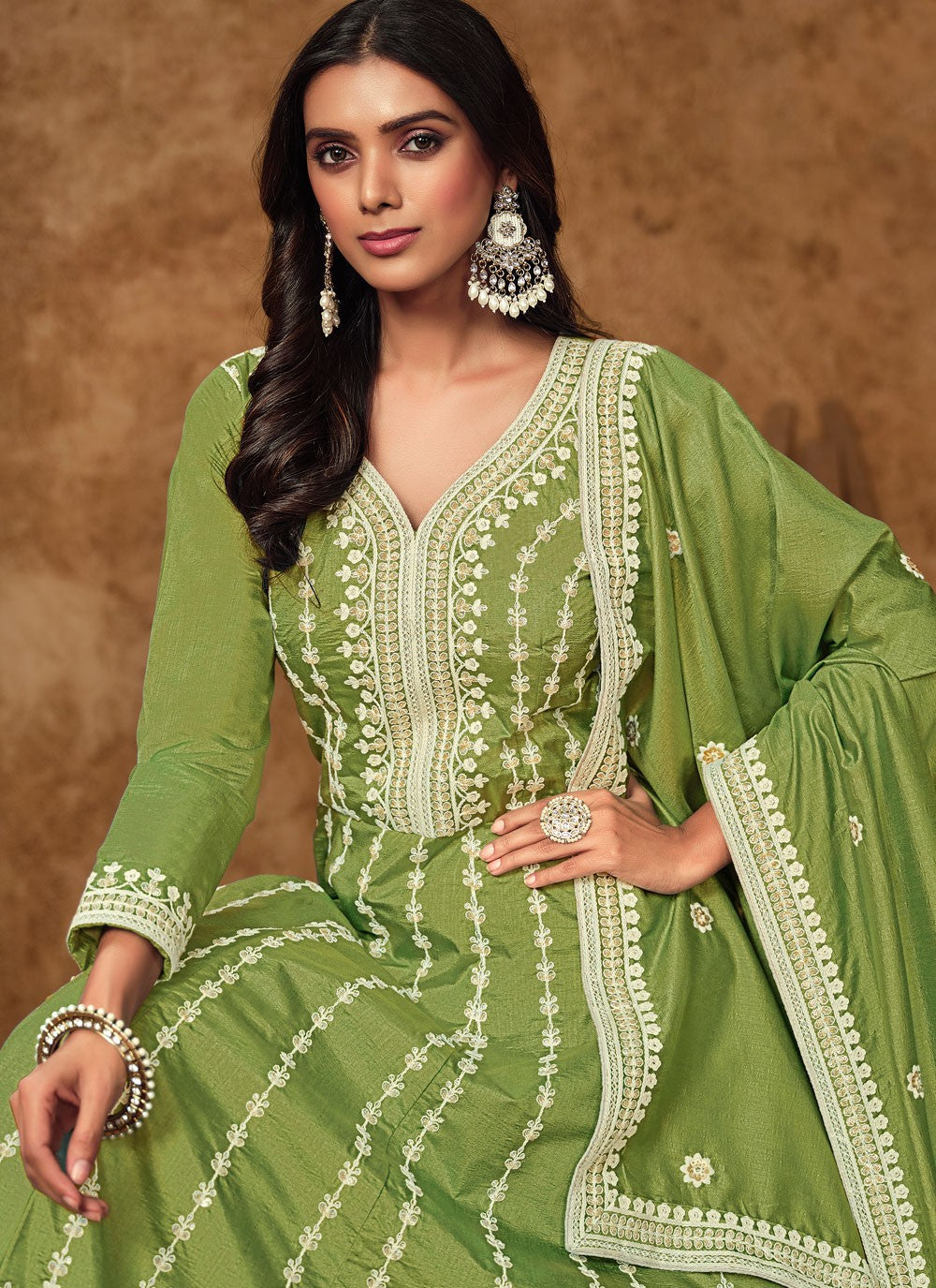Embroidered Pure Dola Gown - G1917