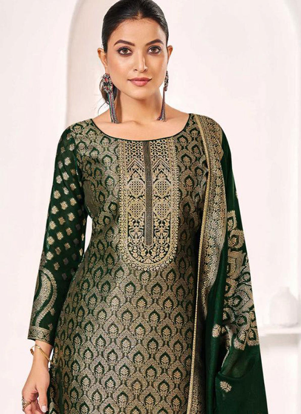 Pant Style Suit Jacquard Work Green T6696