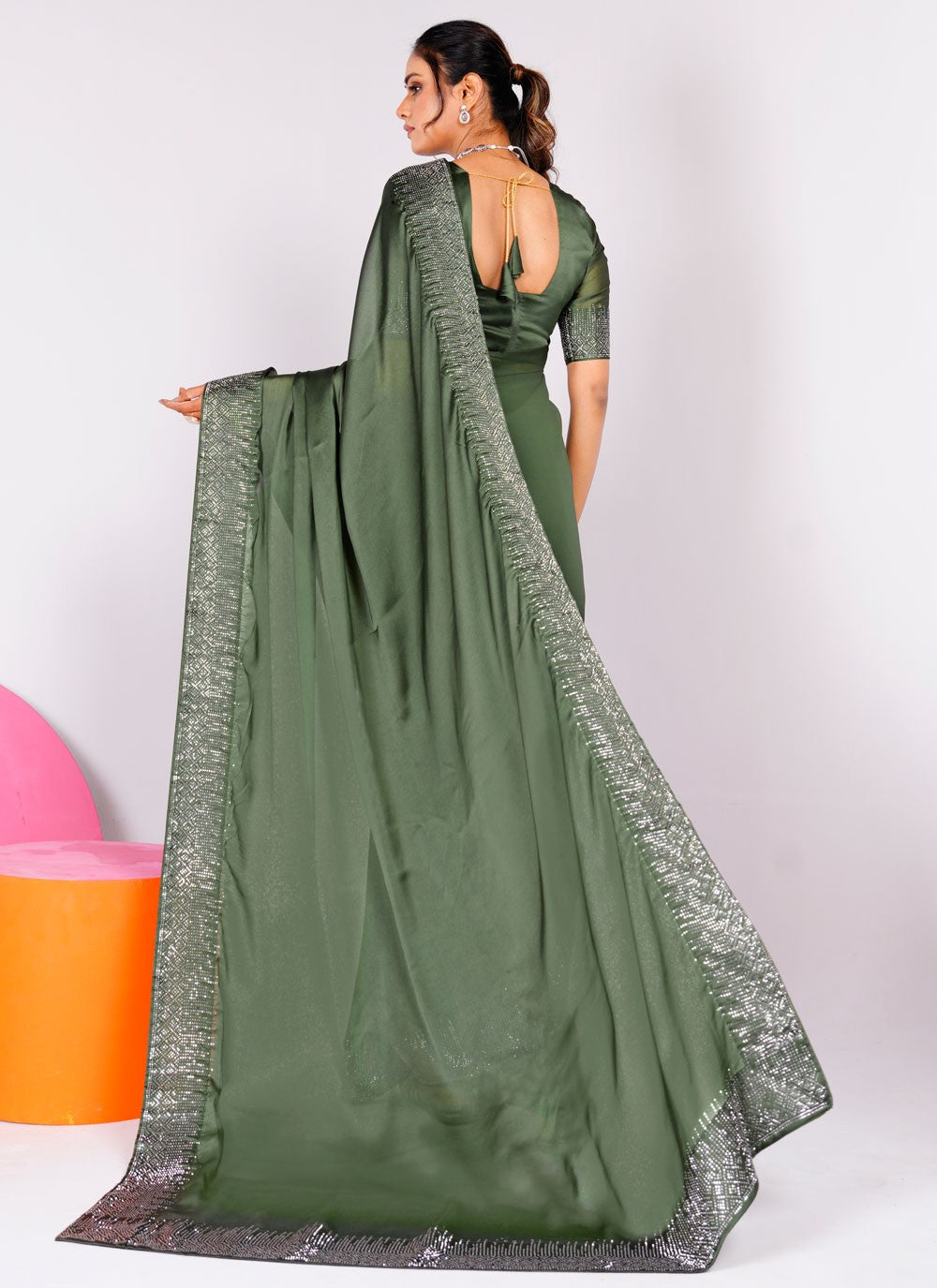 Trendy Swarovski Rangoli Saree - S5617