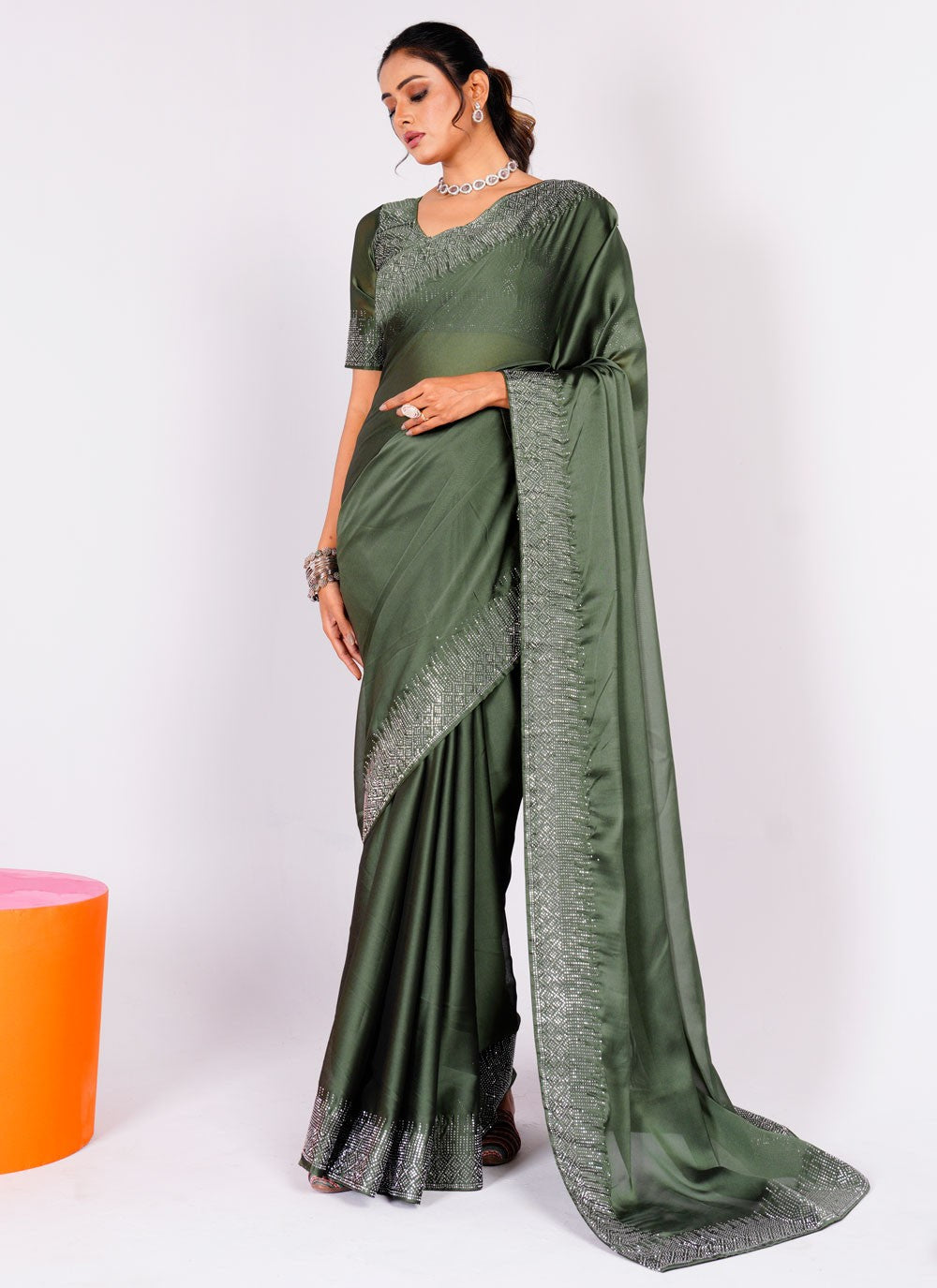 Trendy Swarovski Rangoli Saree - S5617