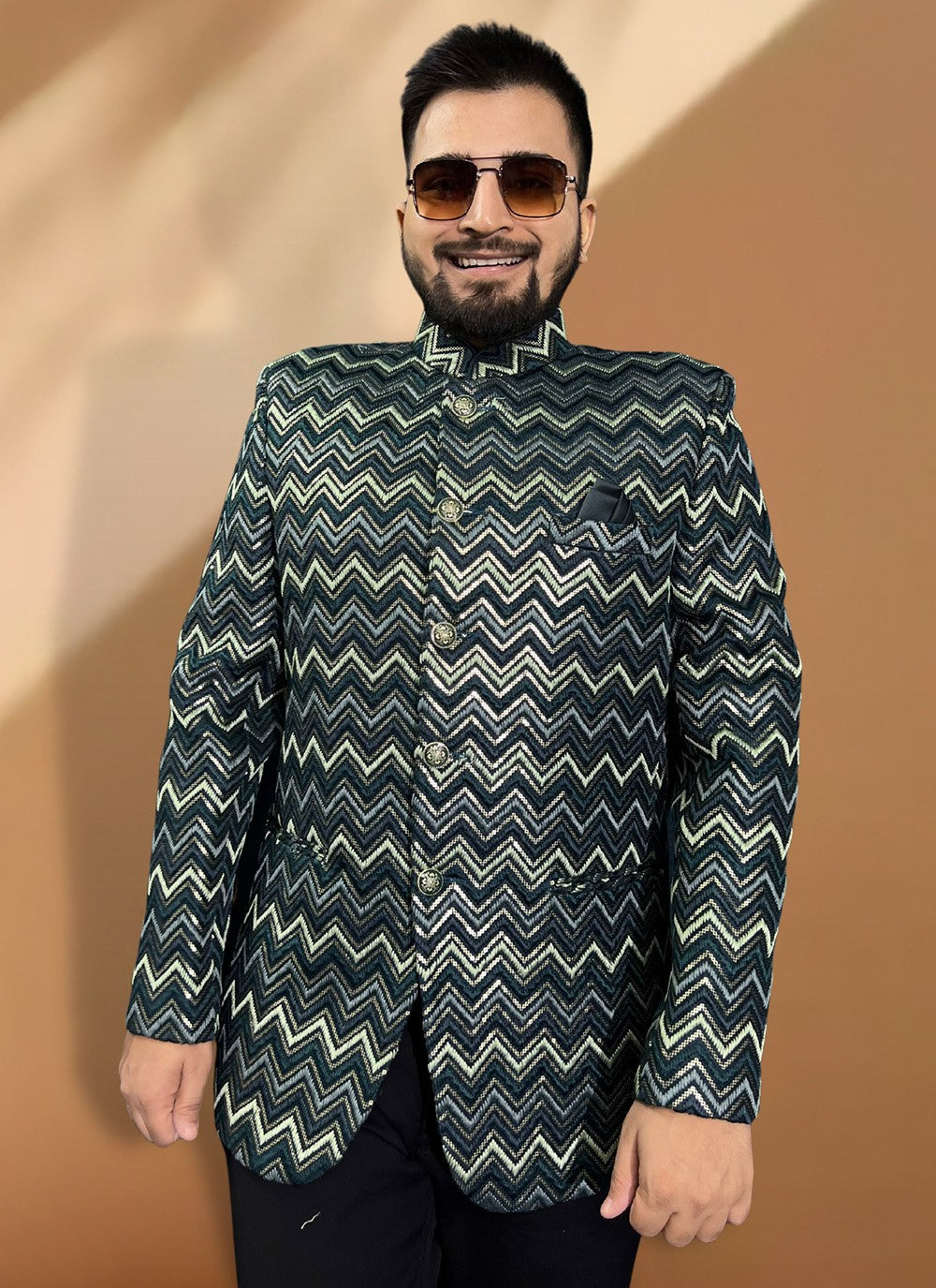 Embroidered Rayon Green Coats & Blazers - M5568