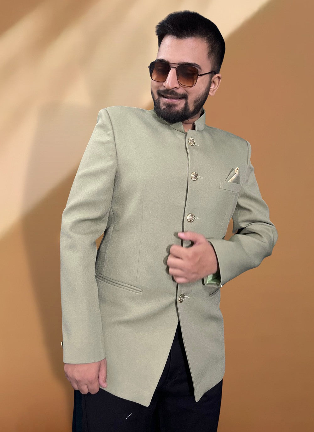 Fancy Work Rayon Green Coats & Blazers - M5567