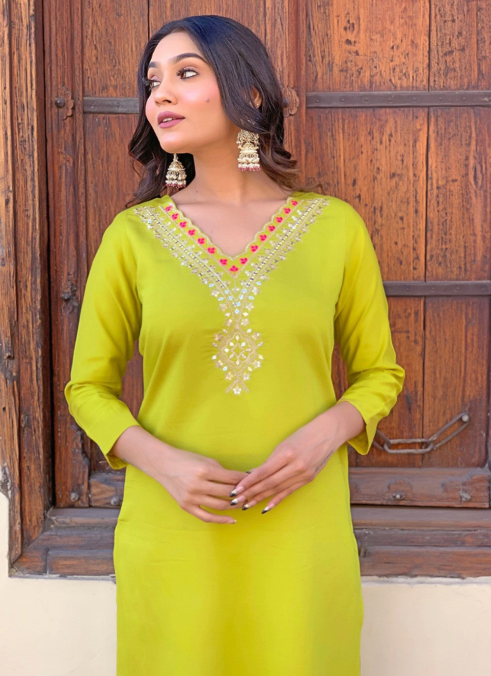 Salwar Suit Embroidered Green Rayon T5013
