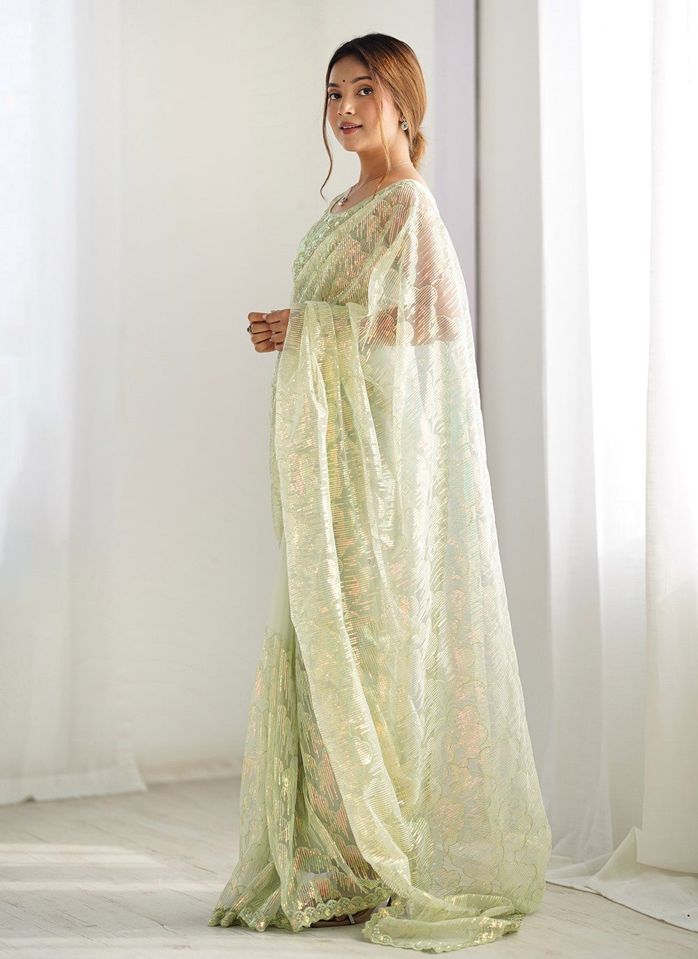 Embroidered, Sequins Net Saree - S11703