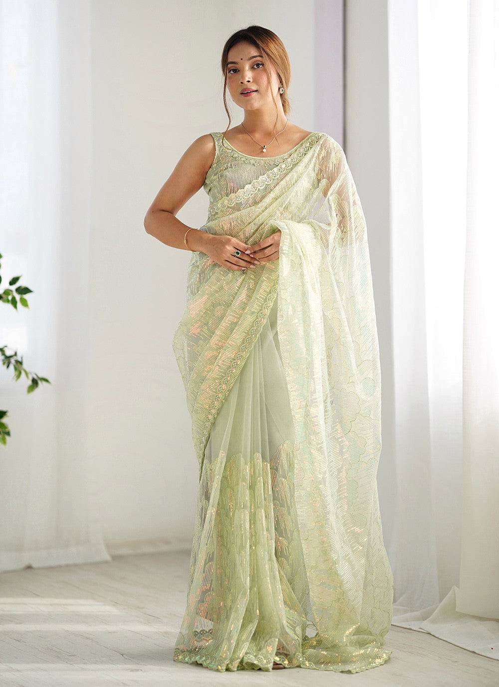 Embroidered, Sequins Net Saree - S11703