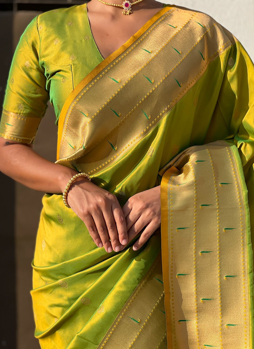 Contemporary Weaving Zari Green Silk Saree S13563