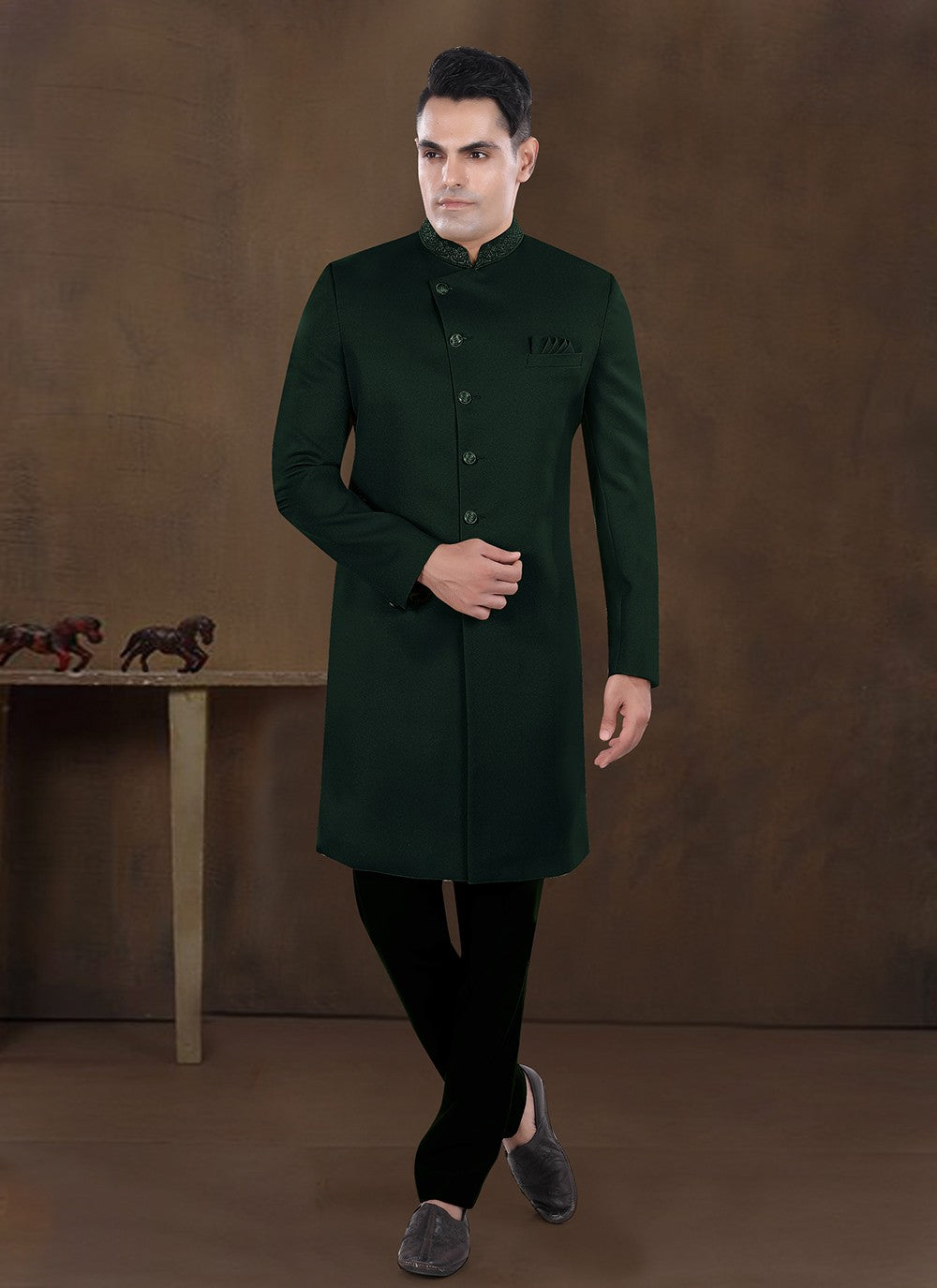 Embroidered Imported Green Indo Western - M8224
