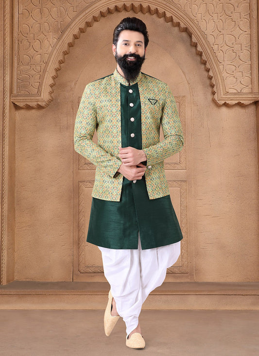 Embroidered Silk Green Sherwani - M7638