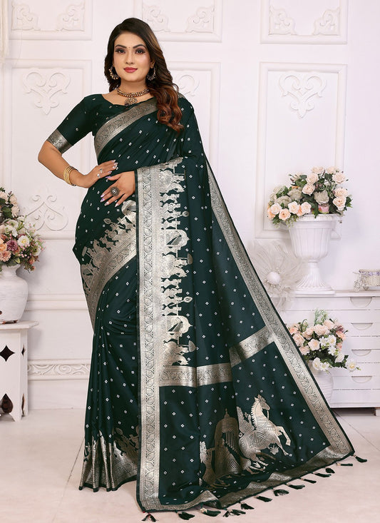 Weaving Zari Silk Green Saree S14718