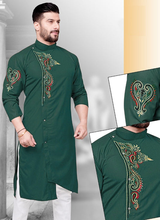Resham Cotton Green Kurta - M2268