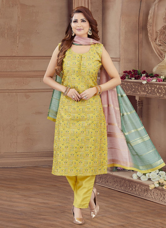 Pant Style Suit Embroidered Green T8052