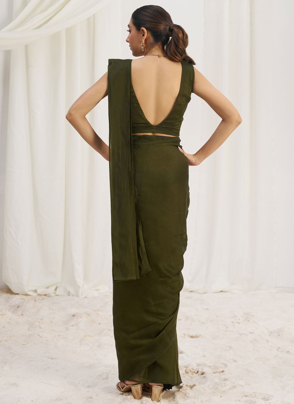 Plain Organza Green Saree S14585