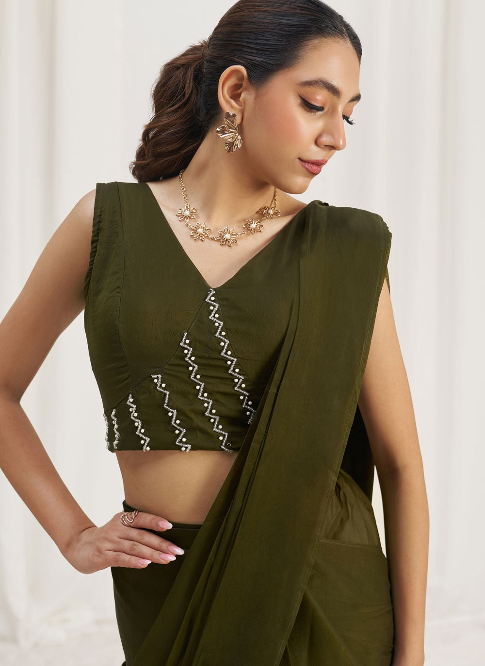 Plain Organza Green Saree S14585