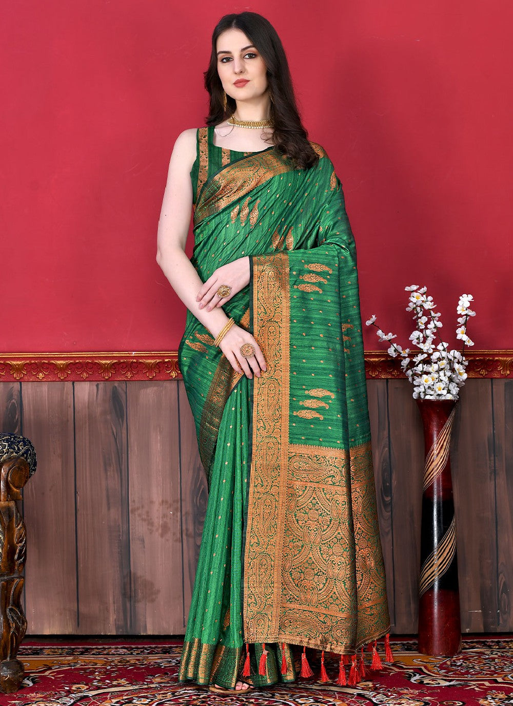 Saree Border Work Katan Silk Saree - S2536