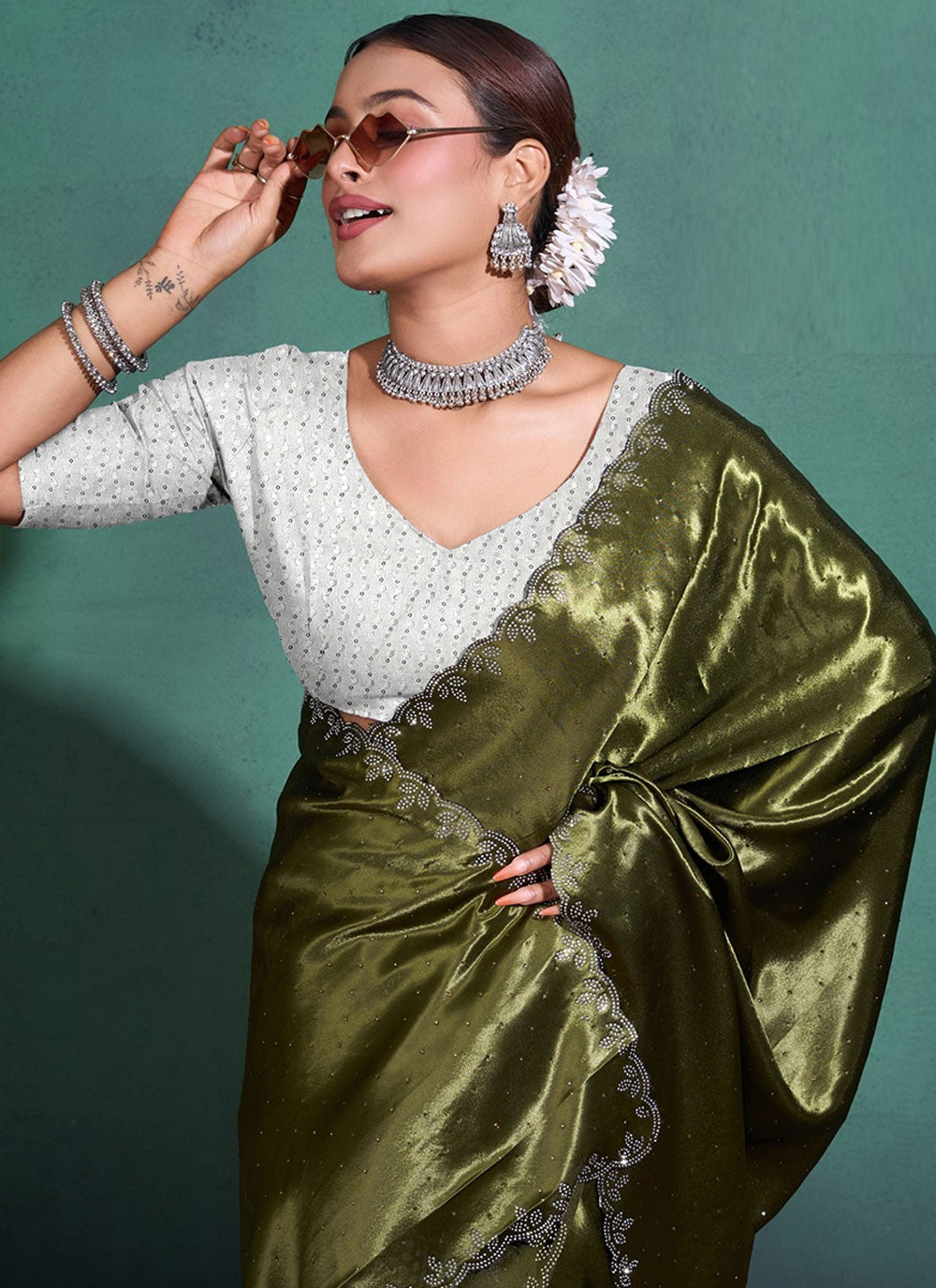 Classic Swarovski Satin Saree - S7124