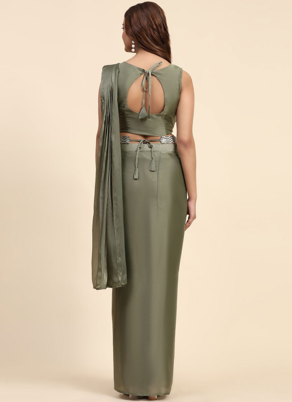 Trendy Embroidered Imported, Satin Saree - S5398