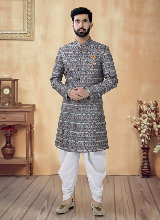 Embroidered Cotton Green Sherwani - M8527