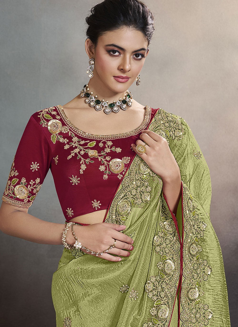 Cord Crush Green Designer Saree S15237