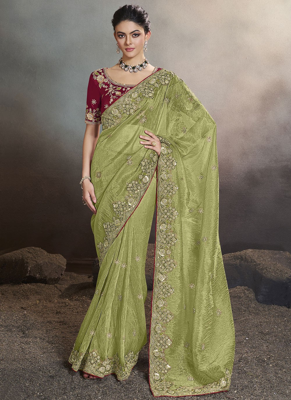 Cord Crush Green Designer Saree S15237