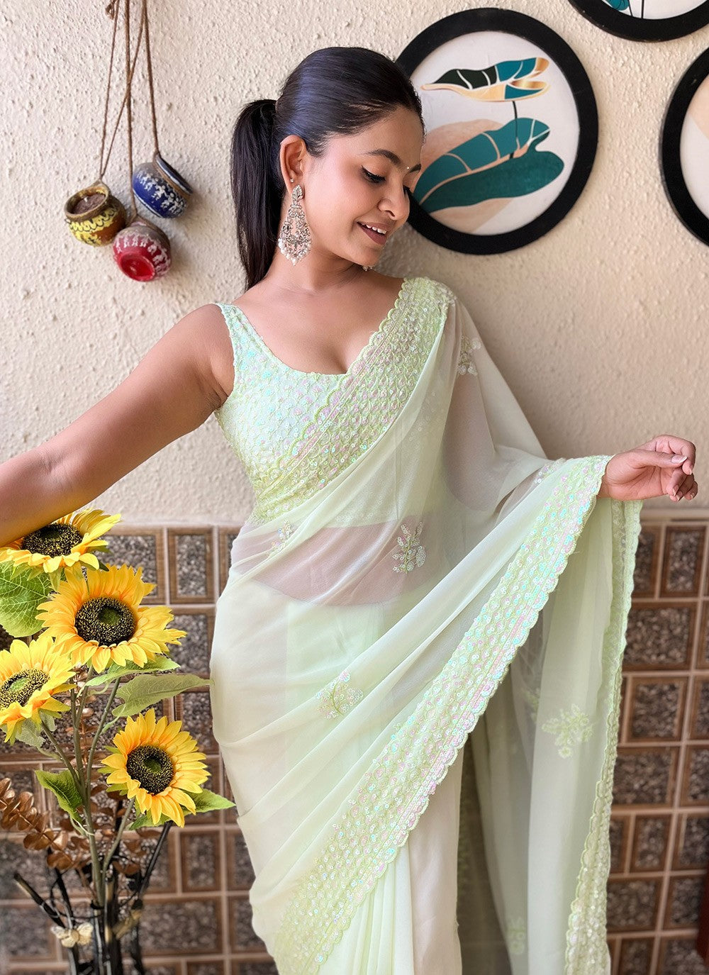 Traditional Embroidered Georgette Saree - S9743