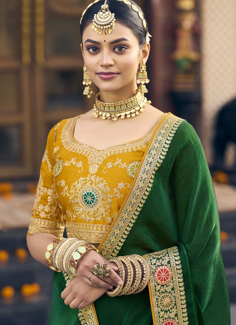 Border Work Georgette Green Traditional Saree S15359