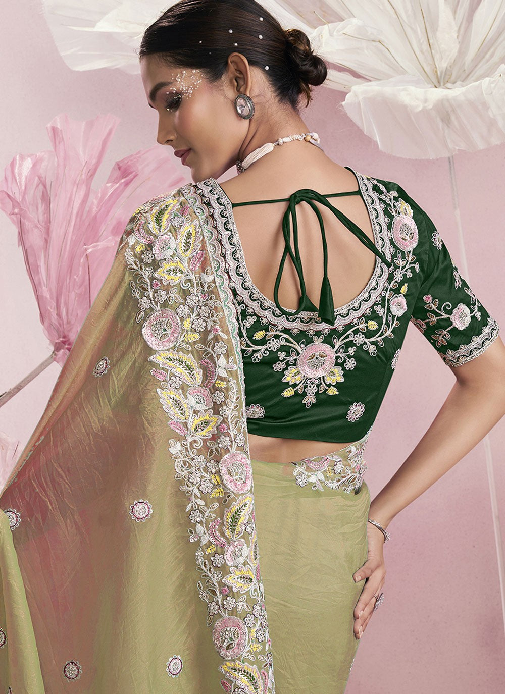 Embroidered Silk Green Saree S14149