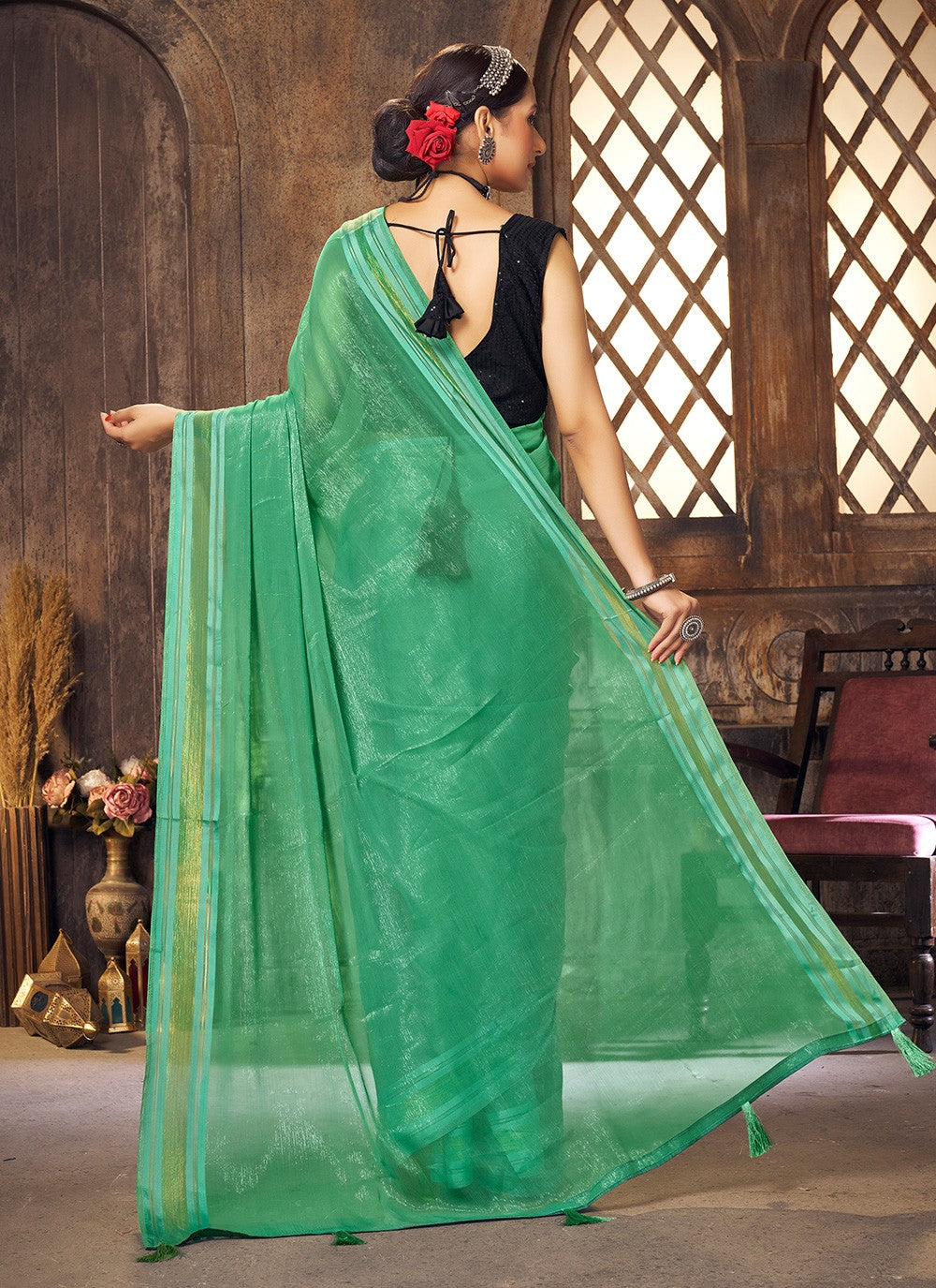 Trendy Sequins Shimmer Saree - S3246