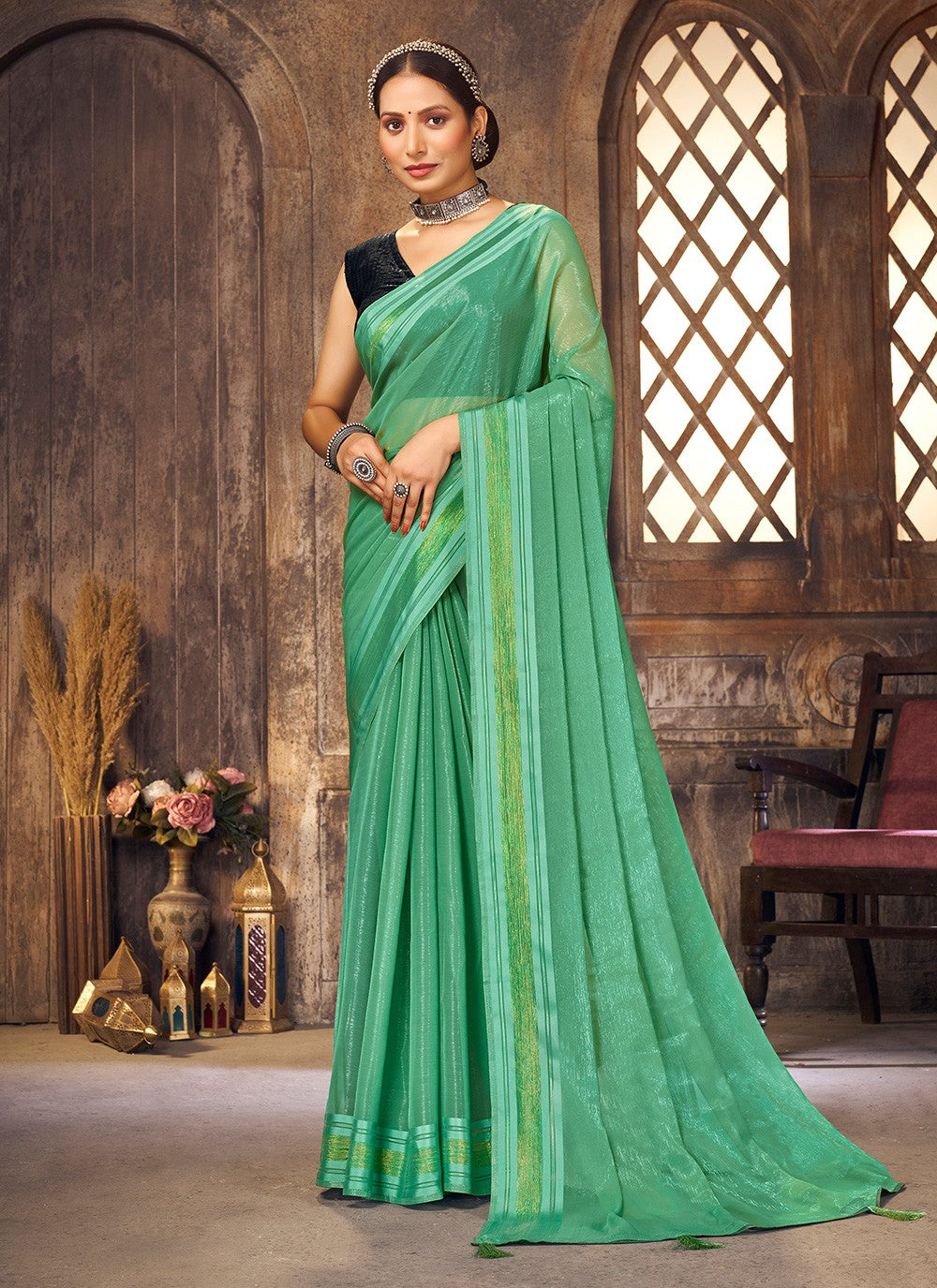 Trendy Sequins Shimmer Saree - S3246