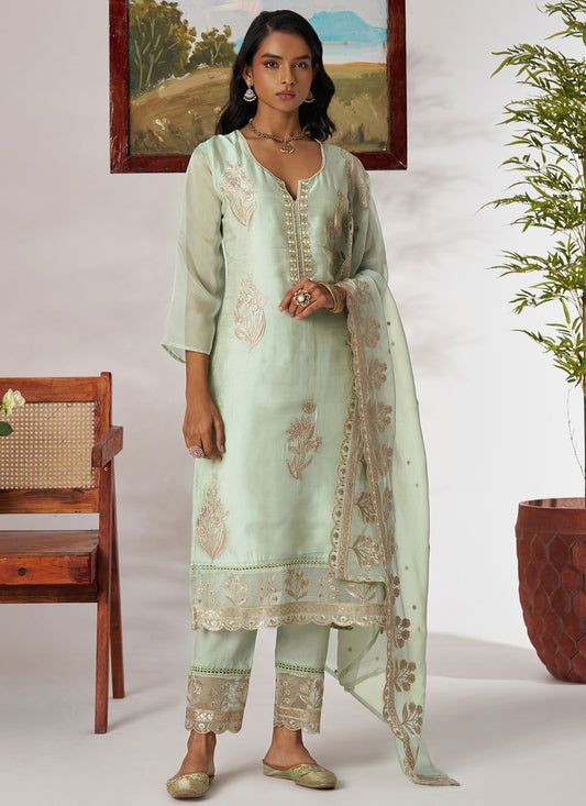Salwar Suit Beads Green Organza T5909