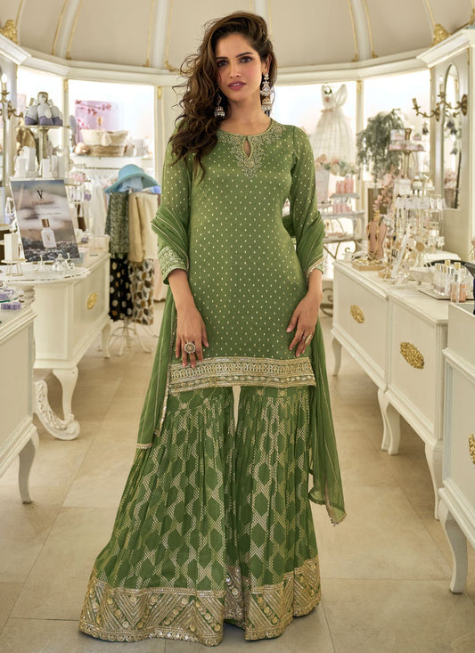 Sharara Suit Embroidered, Sequins Green T8462