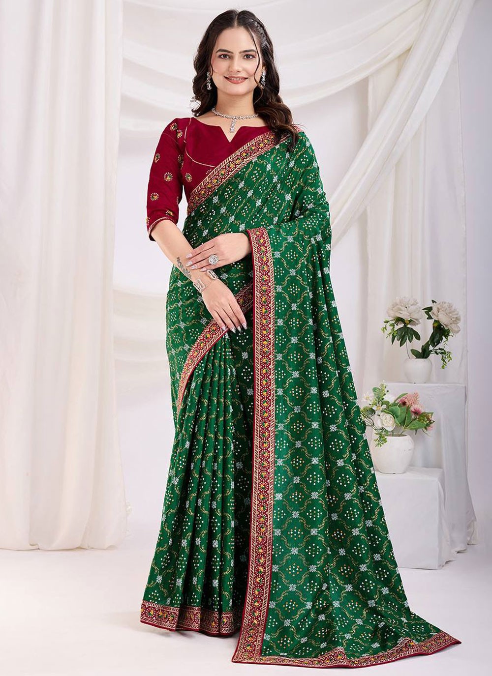 Designer Weaving Zari Green Silk S12980