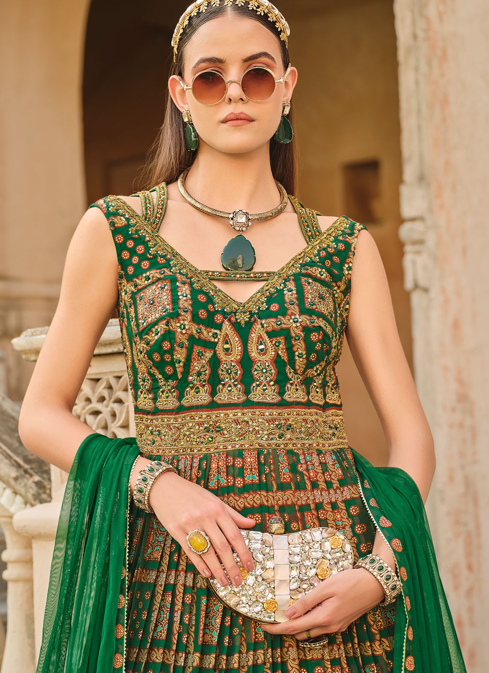 Foliage Prints Silk Gown - G1865