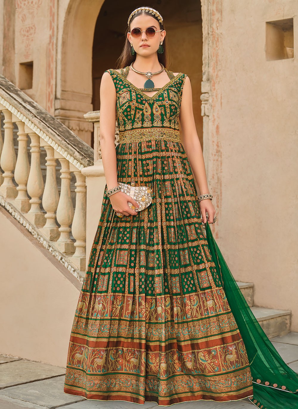 Foliage Prints Silk Gown - G1865