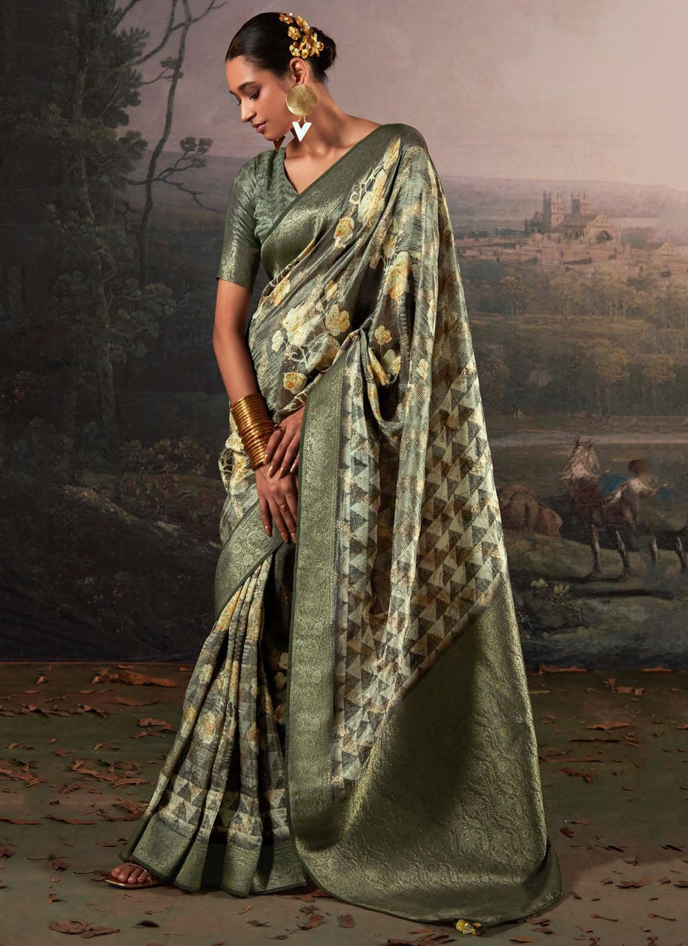 Trendy Digital Print Silk Saree - S5843