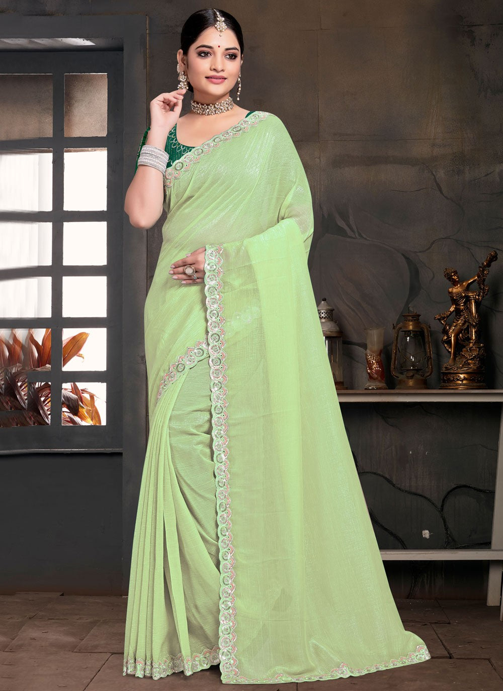Classic Saree Embroidered Green Silk Saree S13117