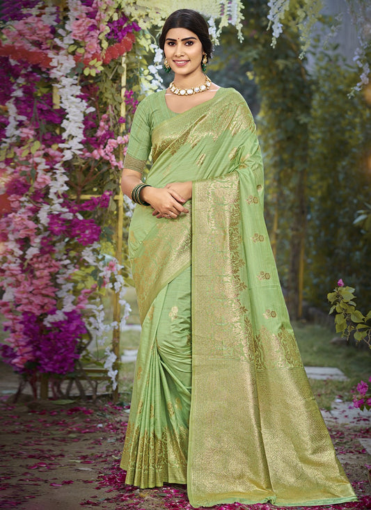 Weaving Zari Silk Green Saree S14578
