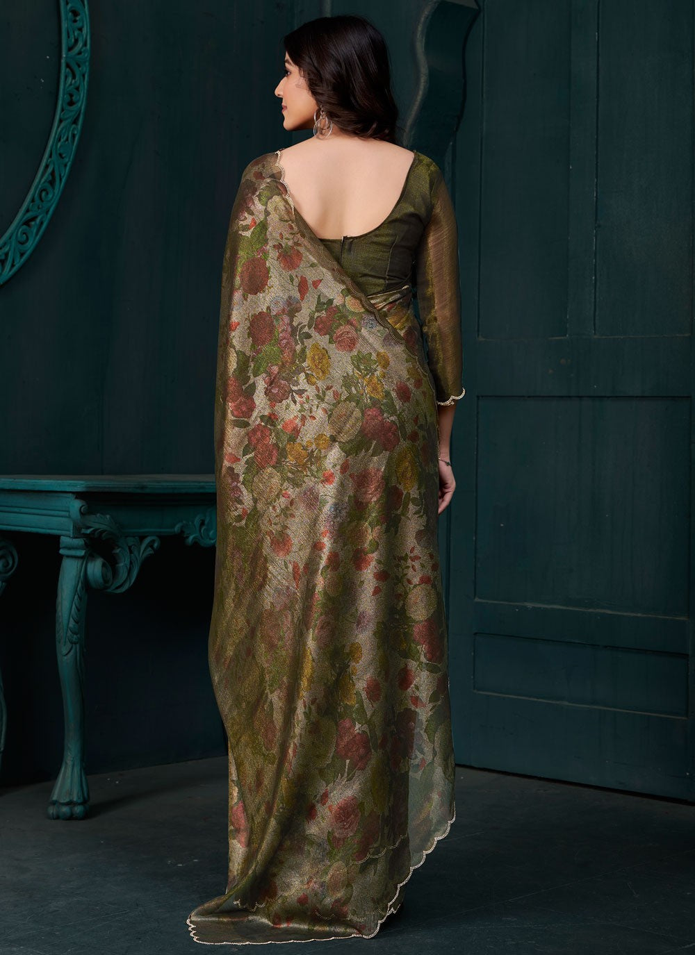 Cut Work Silk Green Classic Saree S15130