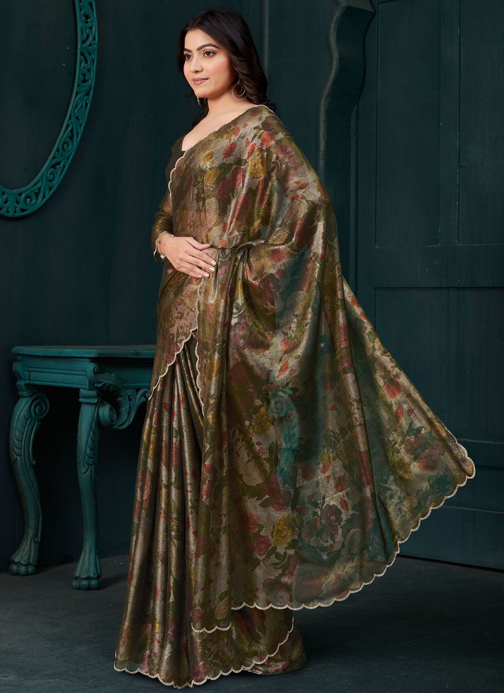 Cut Work Silk Green Classic Saree S15130