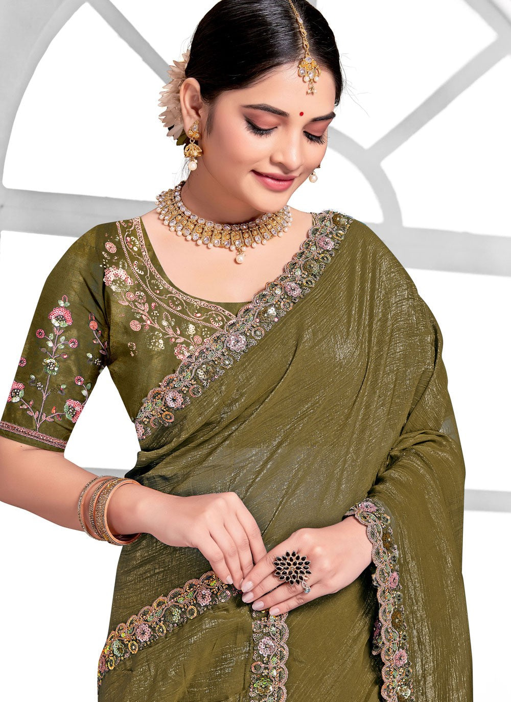Designer Cord Green Silk Saree S13114