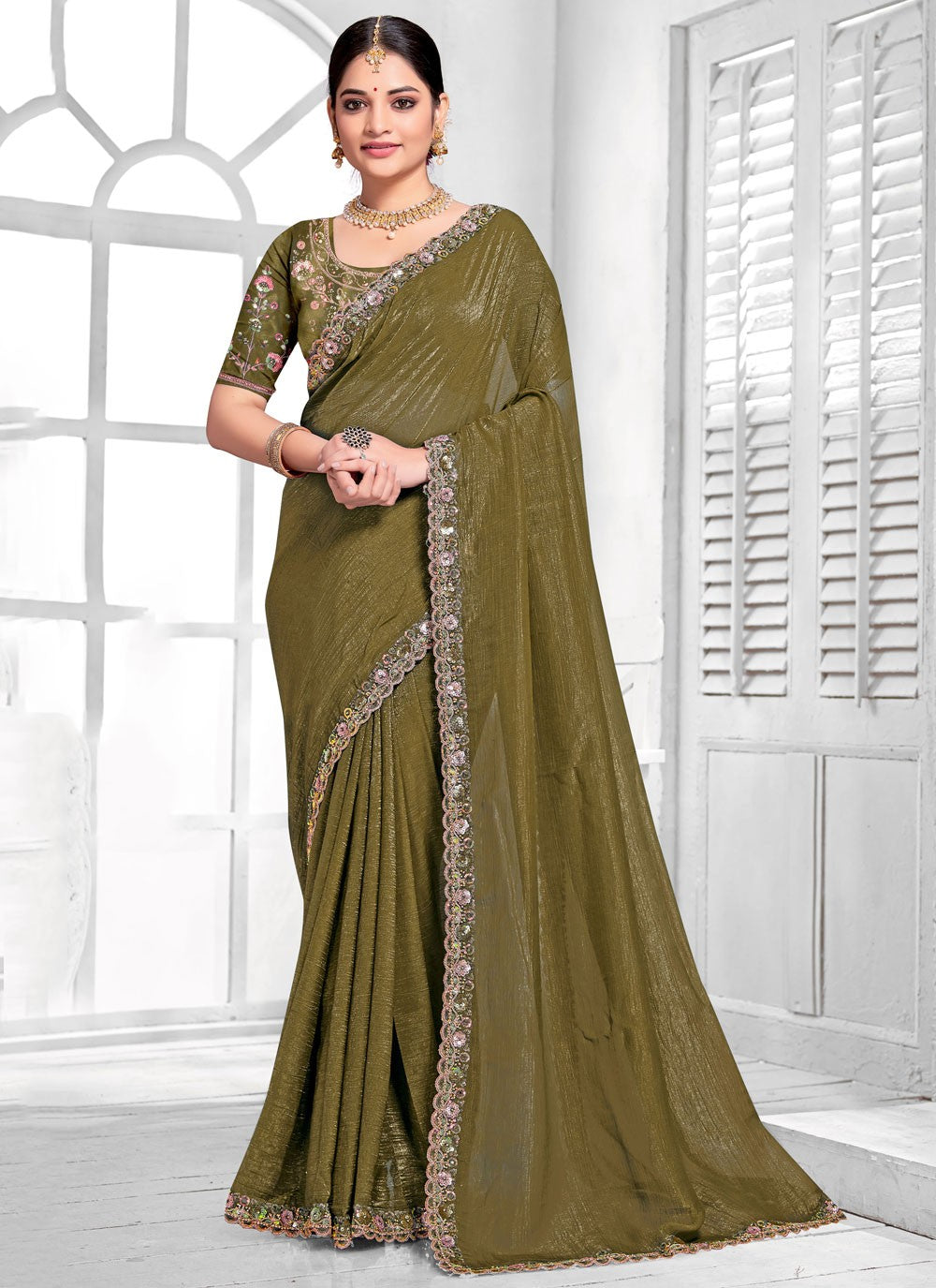 Designer Cord Green Silk Saree S13114