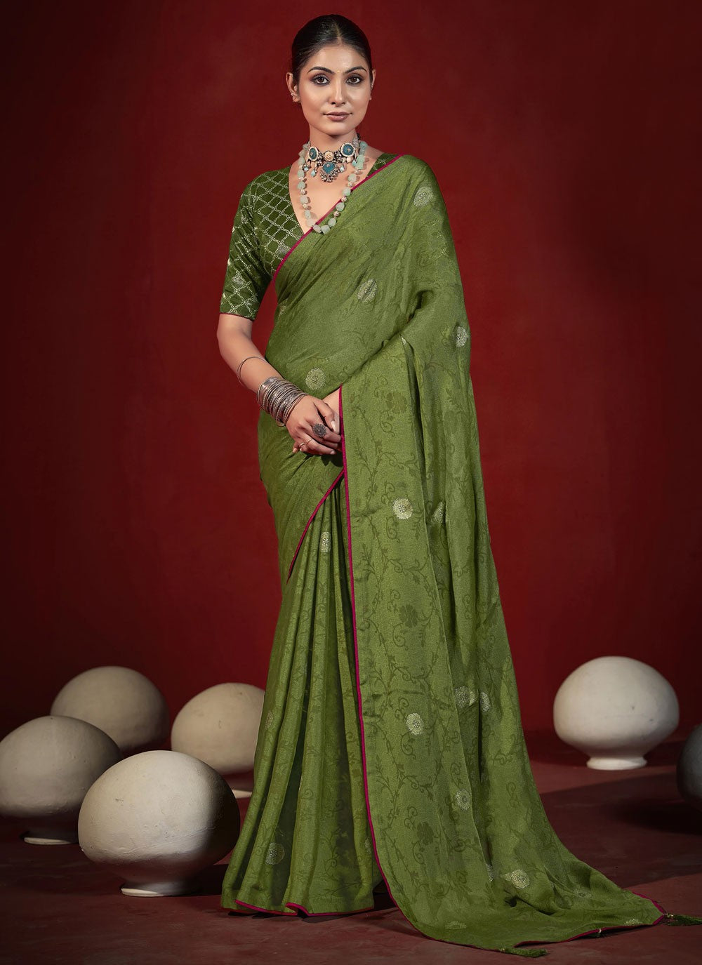 Green Silk Trendy Saree Zari S19011