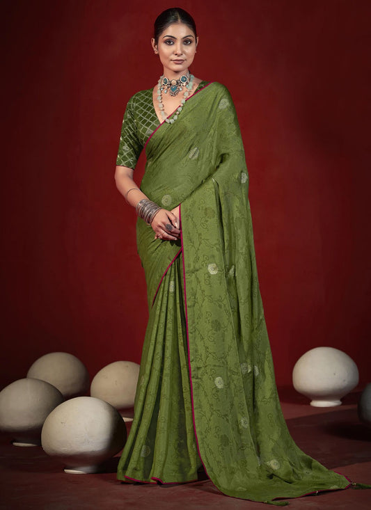 Green Silk Trendy Saree Zari S19011