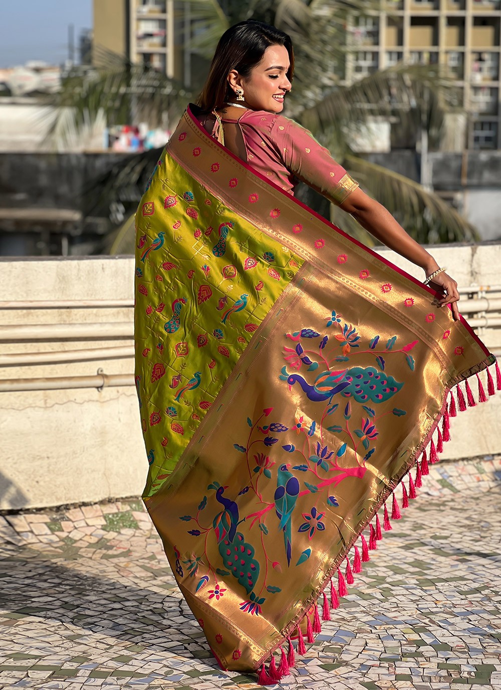 Meenakari Silk Green Saree S14762