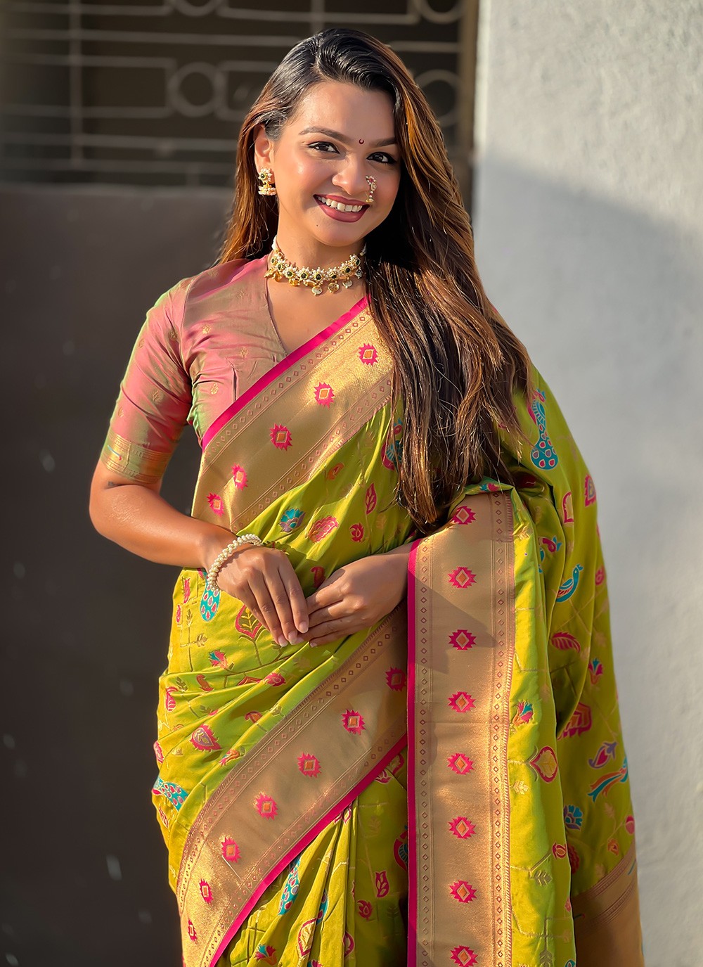 Meenakari Silk Green Saree S14762