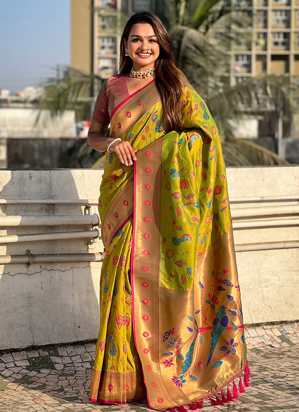 Meenakari Silk Green Saree S14762