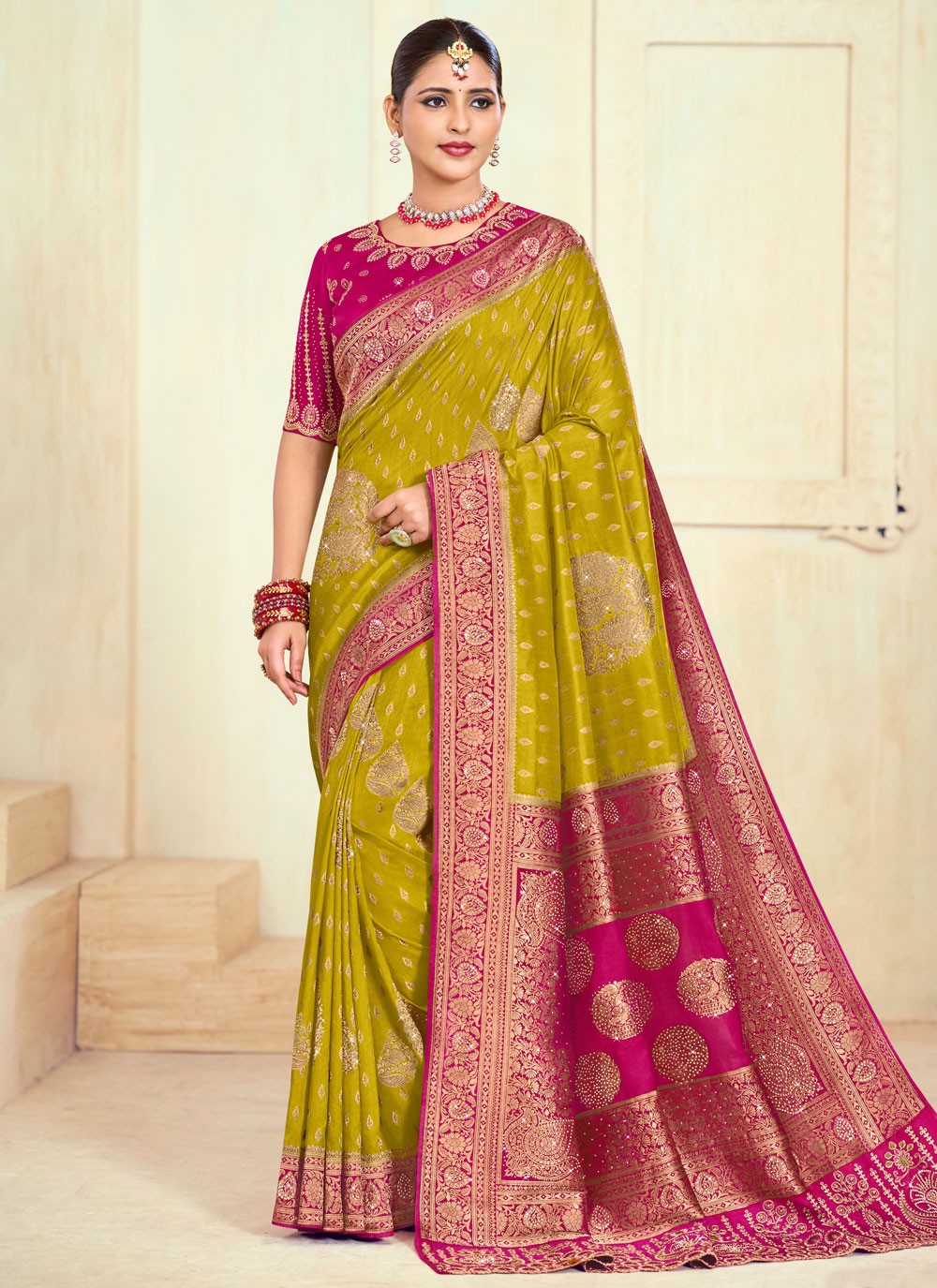 Contemporary Paisley Printed Green Silk S12655