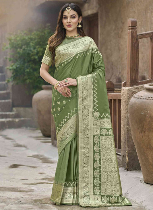 Green Silk Contemporary Saree Weaving Zari S20365